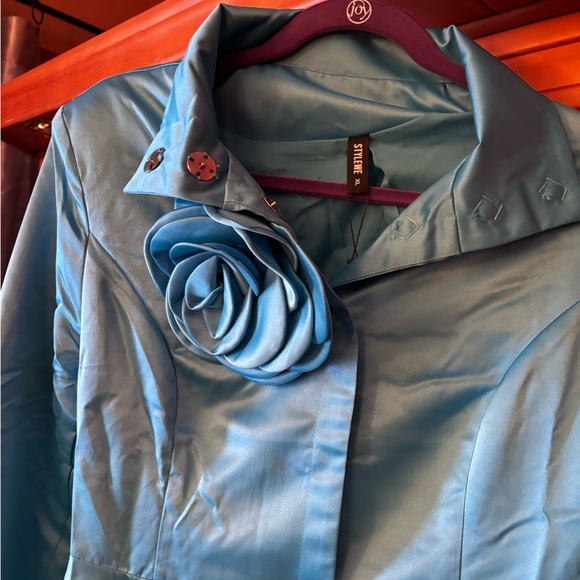 STYLEWE Teal Coat with Floral Detail - Picture 4 of 9